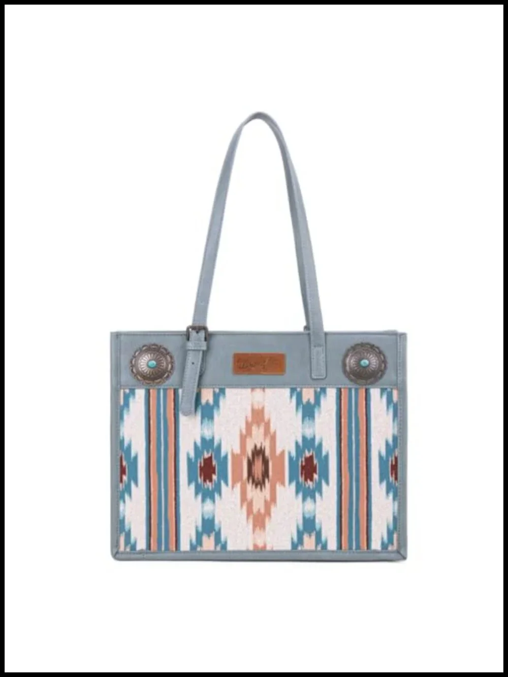 Aztec Print Canvas Shoulder Tote Turquoise Concho Boho Western Handbag